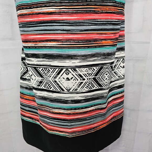 AB Studio Black Red Aztec Southwestern Sleeveless Sheath Dress Size 14 - Picture 3 of 15